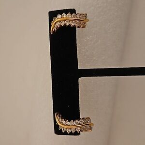 925 CZ on Goldtone Pierced Earrings.